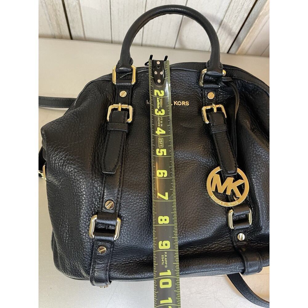 Michael Kors Bedford Bowling Medium Black Leather Satchel Bag Crossbody Strap - Picture 7 of 8